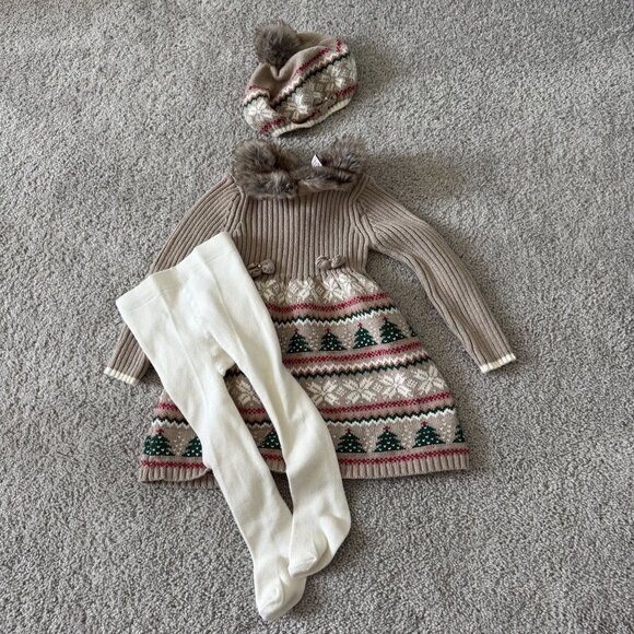 Tommy Bahama Toddler Girls Winter Christmas Sweater Dress w/ tights hat 24m - Picture 1 of 8